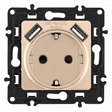 Розетка с заземлением и со шторкой и 2хusb, без рамки arte milano am-217 217.47-1.shampan